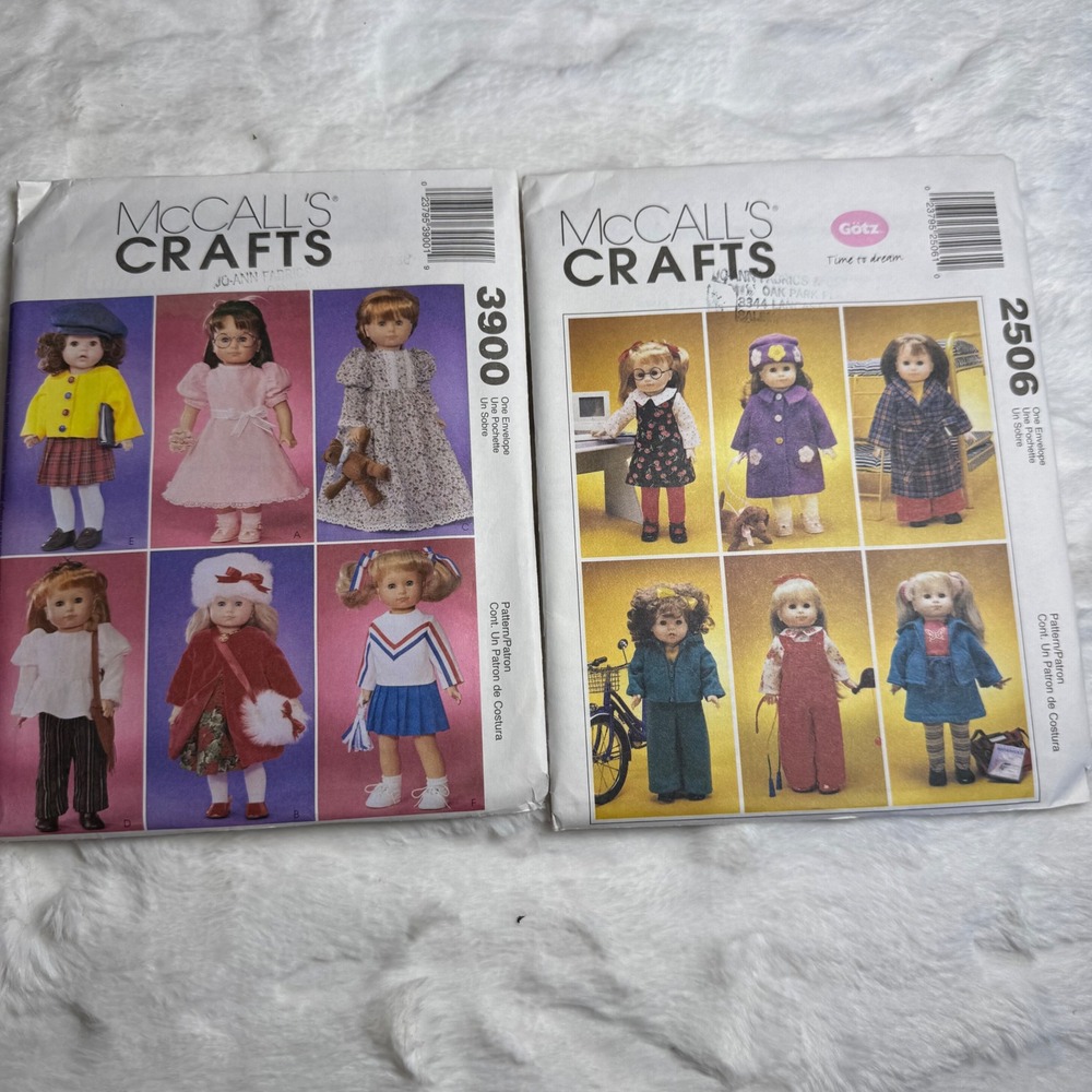 McCalls Crafts 18 Inch Doll Clothes Sewing Patterns 3900 2506 Lot of 2 Uncut
